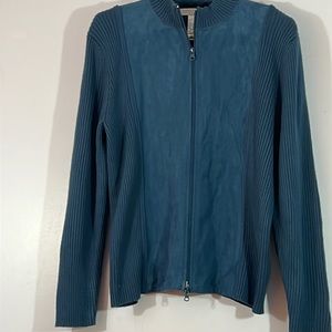Napa Valley woman faux suede and knit zippered cardigan, large